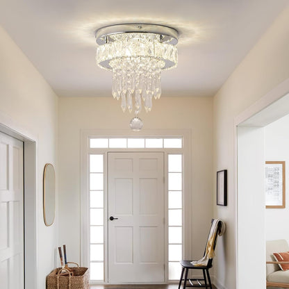 Modern Crystal Ceiling Chandelier 9.8 LED Flush Mount Dimmable Light