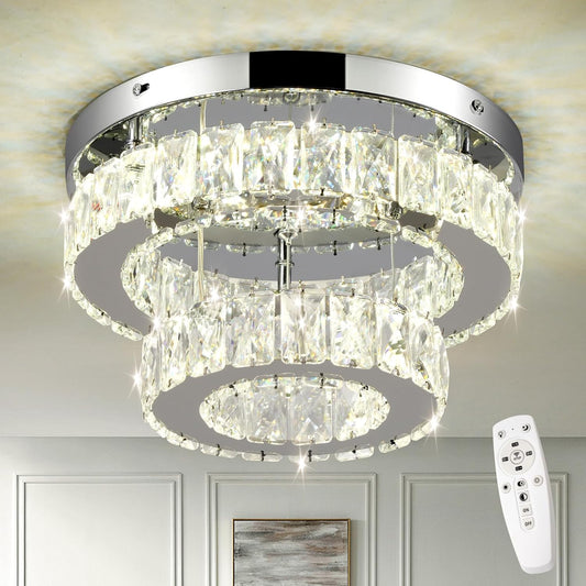 11.8 Modern Crystal Chandelier LED Flush Mount Ceiling Light Remote