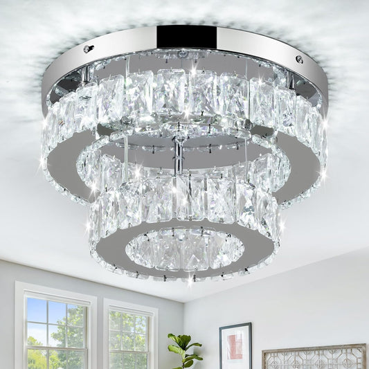 Modern Crystal LED Chandelier Flush Mount Ceiling Light 30cm 30W