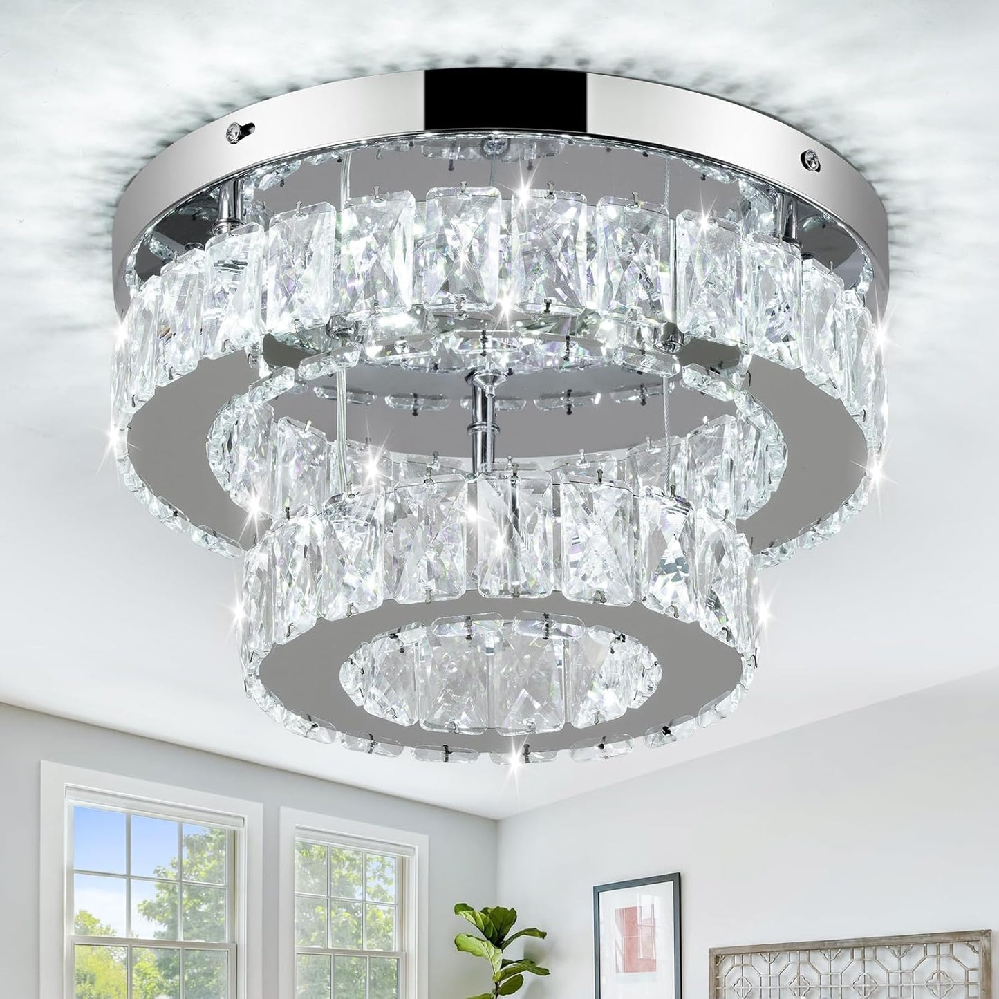 Modern Crystal LED Chandelier Flush Mount Ceiling Light 30cm 30W