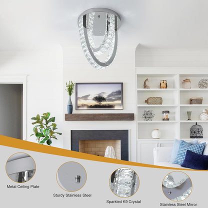 Modern LED Crystal Ceiling Light – Flush Mount Chandelier with 3 Color Modes (3000K/4500K/6000K). Elegant Pendant Fixture for Home