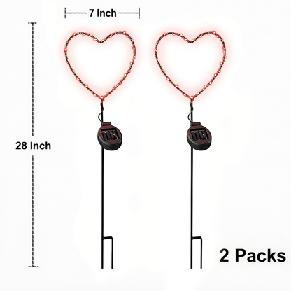 SunStake ❤️ Heart-Shaped Metal Frame Solar LED Garden Lights (Set of 2)
