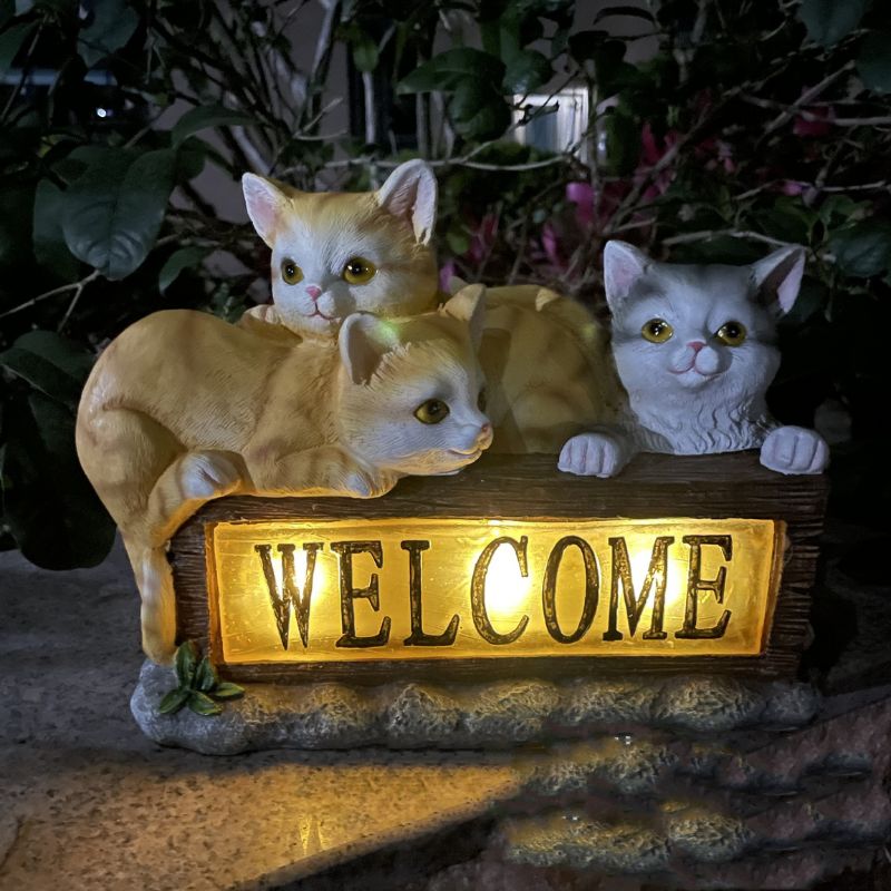 Chat solaire jardin WELCOME
