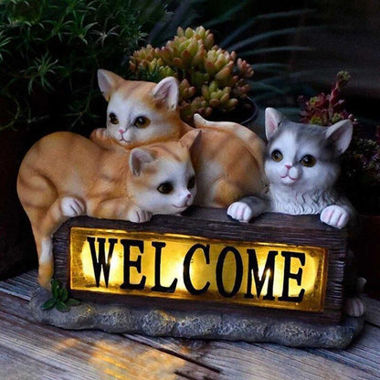 Chat solaire jardin WELCOME