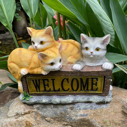Chat solaire jardin WELCOME
