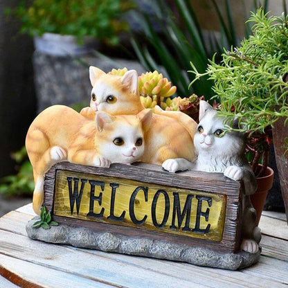Chat solaire jardin WELCOME