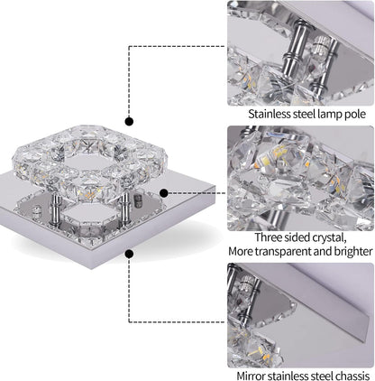 Modern Square K9 Crystal LED Chandelier Flush Mount Ceiling Light