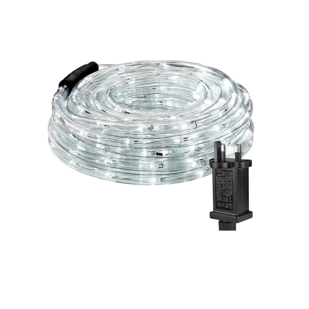 Outdoor Rope Lights – Mains Powered. Connectable. 10m/33ft. 240 LED Cool White. Waterproof. 10mm Thick Rope Lighting for Garden. Patio. Pathways. and Christmas Décor