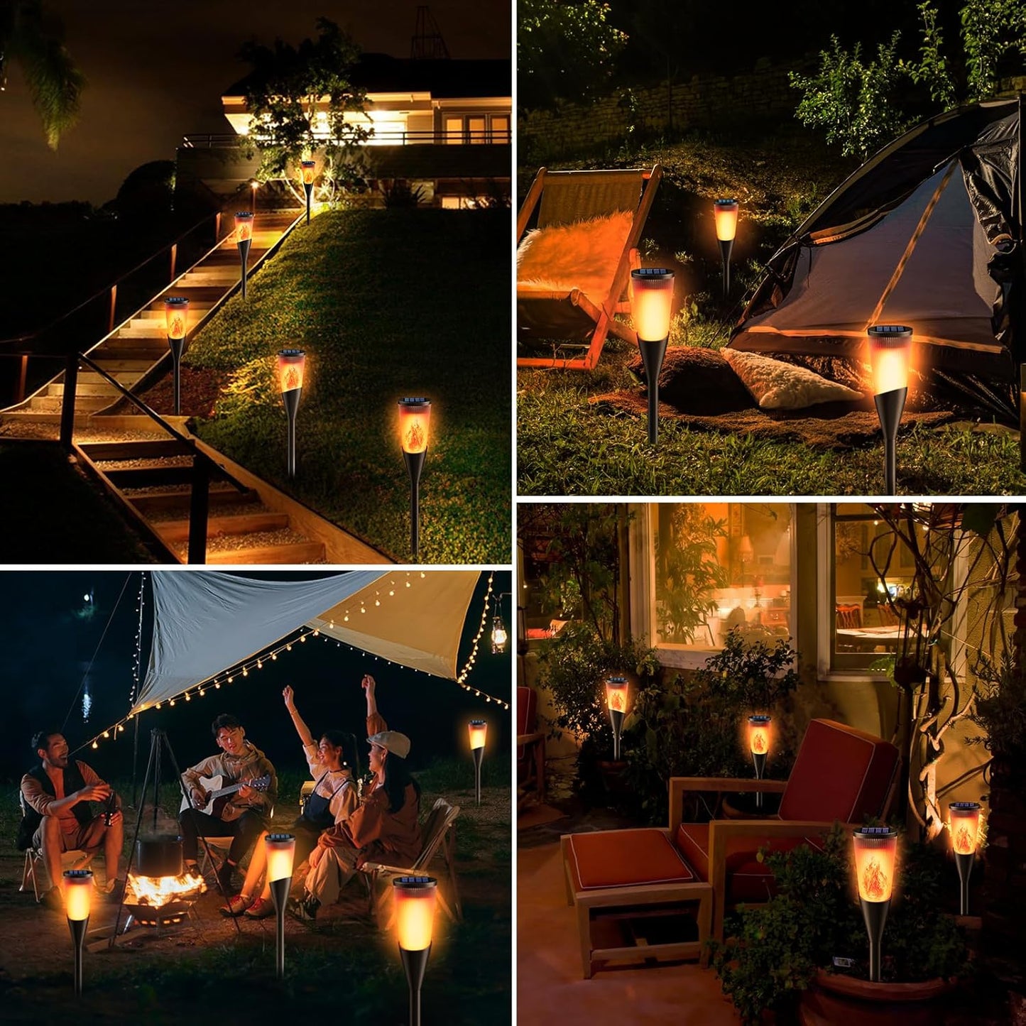 4 Pack Solar Torch Lights Outdoor Garden with Dancing Flames. Waterproof Auto On-Off. 2 Lighting Modes. IP65 Torch Decorations for Yard. Patio. Lawn