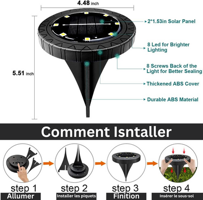 Spot solaire encastrable 8 LED