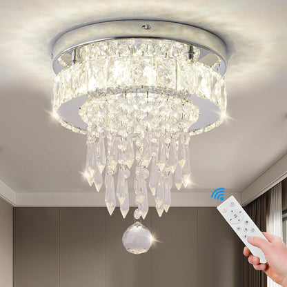 Modern Crystal Ceiling Chandelier 9.8 LED Flush Mount Dimmable Light