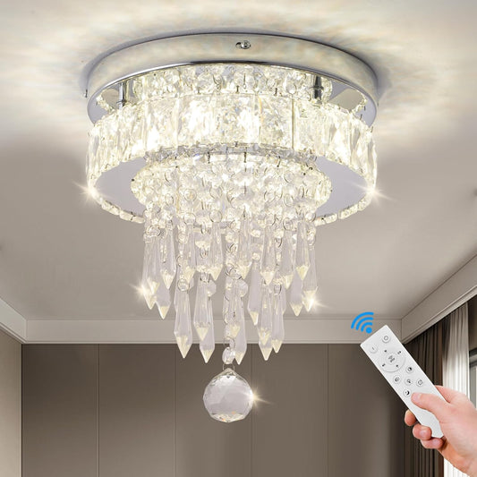 Modern Crystal Ceiling Chandelier 9.8 LED Flush Mount Dimmable Light