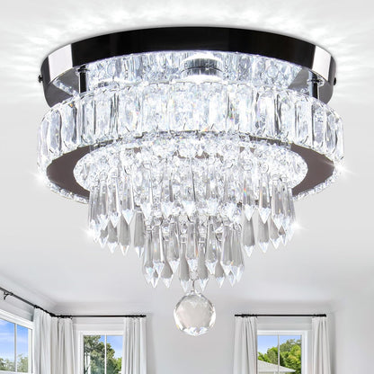 Modern Crystal LED Ceiling Light. 11.8 Round Flush Mount Chandelier