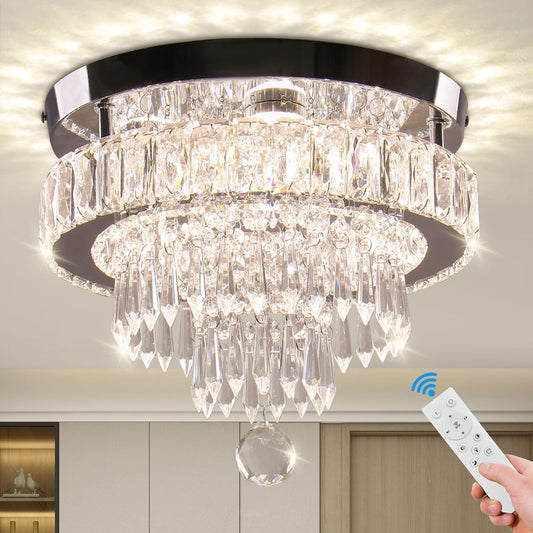 11.8 Modern Crystal LED Ceiling Chandelier Flush Mount with Remote