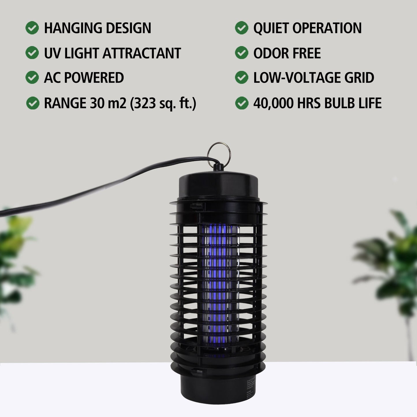 Bite Shield Electronic Flying Insect Killer AC Powered Bug Zapper Black