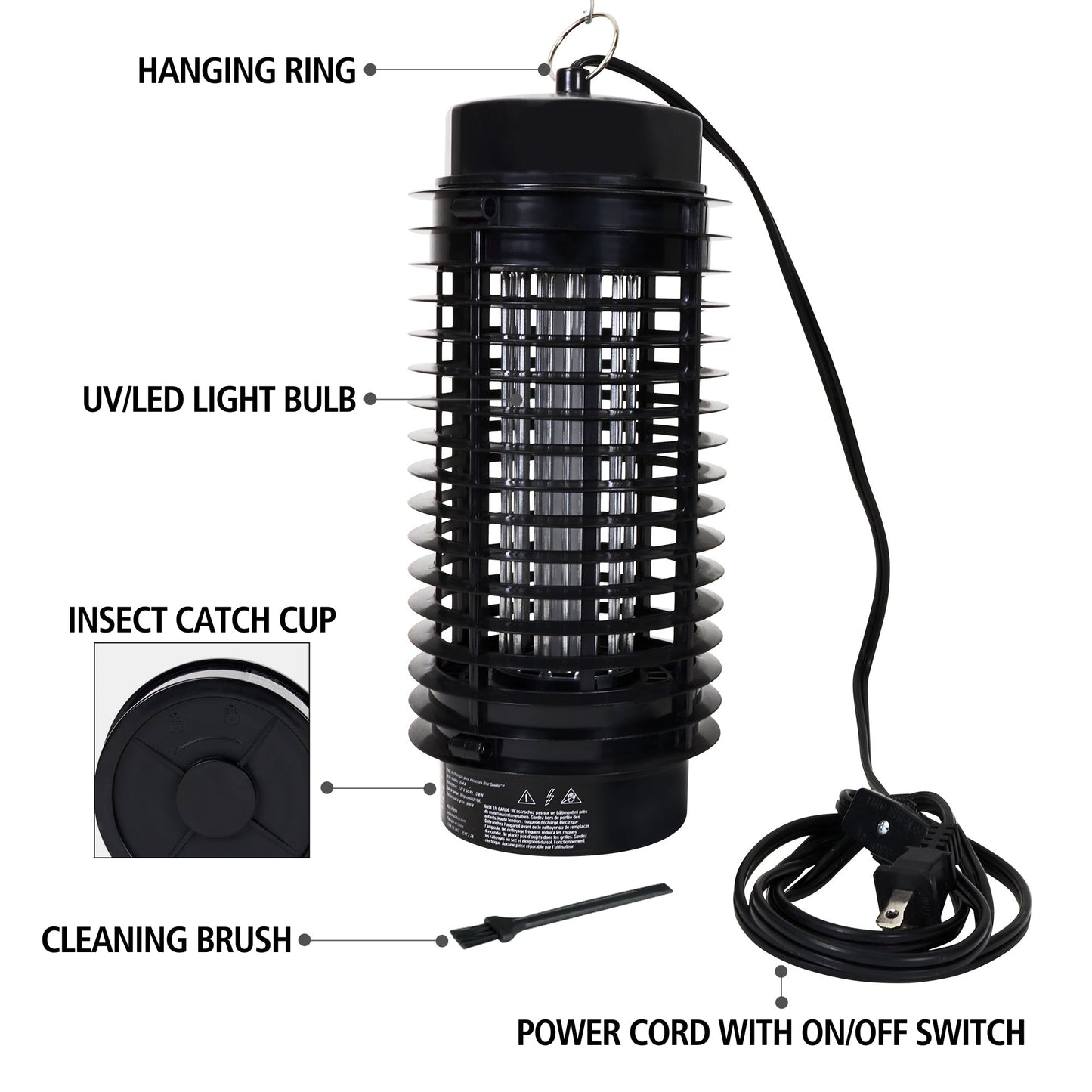 Bite Shield Electronic Flying Insect Killer AC Powered Bug Zapper Black
