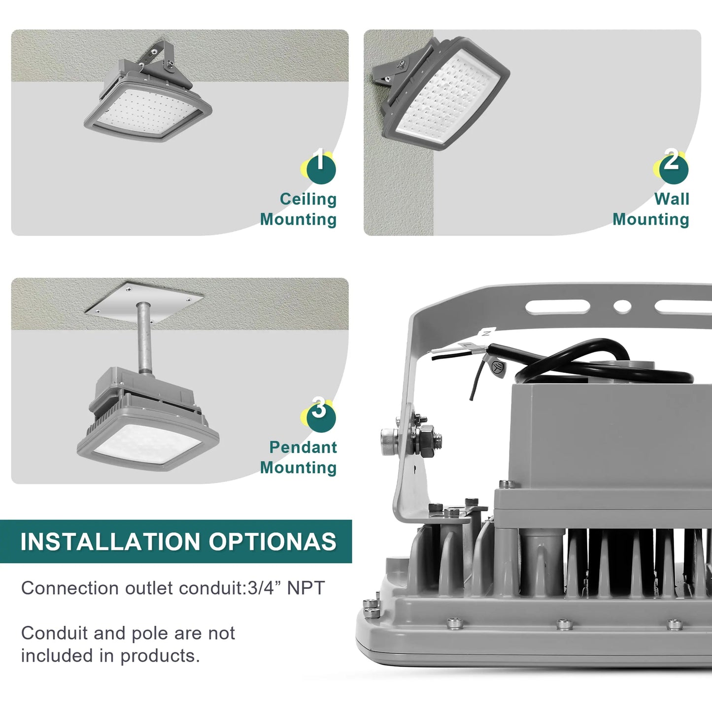 200W Explosion Proof LED Flood Light. Class I Division 2. 26.000 Lumens. 5000K. 100-277V