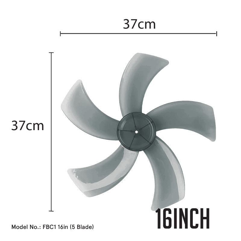 PowerPac Fan Blade Replacement – 16 Fan Blade. 5 Blades. for Desk / Stand / Wall Fan. ABS material. colourless & transparent. FBC165B (Grey)