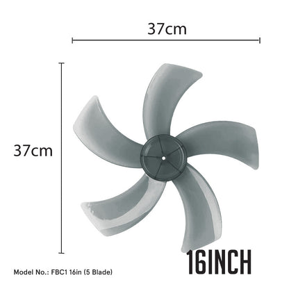 PowerPac Fan Blade Replacement – 16 Fan Blade. 5 Blades. for Desk / Stand / Wall Fan. ABS material. colourless & transparent. FBC165B (Grey)