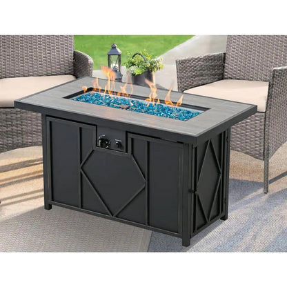 42-inch Outdoor Propane Gas Fire Pit Patio Table - Modern Fireplace with Azure Blue Fire Glass