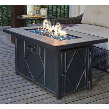 42-inch Outdoor Propane Gas Fire Pit Patio Table - Modern Fireplace with Azure Blue Fire Glass
