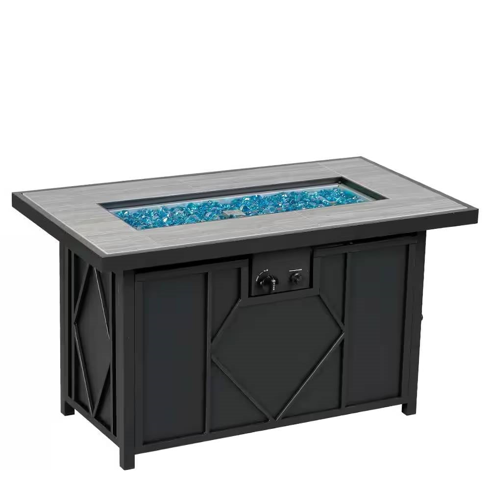 42-inch Outdoor Propane Gas Fire Pit Patio Table - Modern Fireplace with Azure Blue Fire Glass