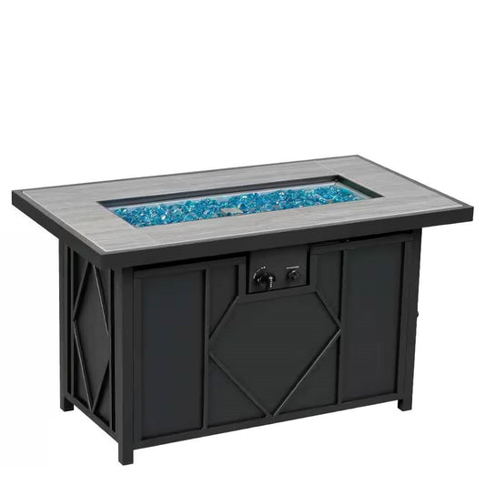42-inch Outdoor Propane Gas Fire Pit Patio Table - Modern Fireplace with Azure Blue Fire Glass