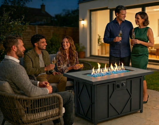 42-inch Outdoor Propane Gas Fire Pit Patio Table - Modern Fireplace with Azure Blue Fire Glass