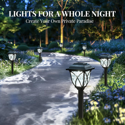 Solar Lights Outdoor Garden. 6 Pack LED Garden Solar Lights Waterproof. Solar Powered Pathway Lighting for Yard. Patio. Landscape. Walkway. Path (Cold White. Energy Class A)