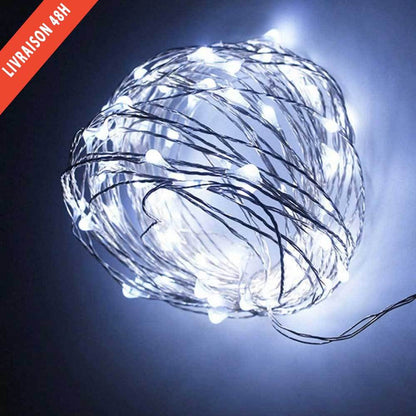 Guirlande Solaire <br> Fil de Cuivre 240 LED Blanche