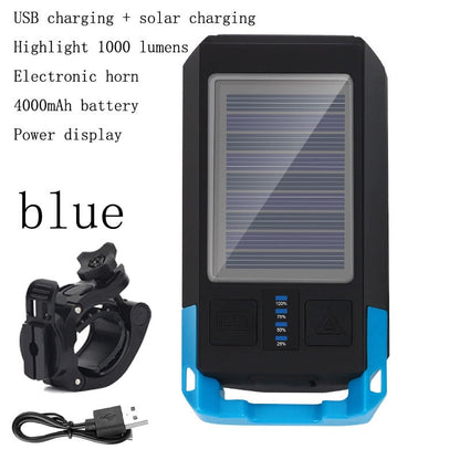 3 IN 1 LED Bike Light Front - USB Rechargeable Solar Horn Phone Holder Cycling Lamp Flashlight For Bicycle Light Lantern