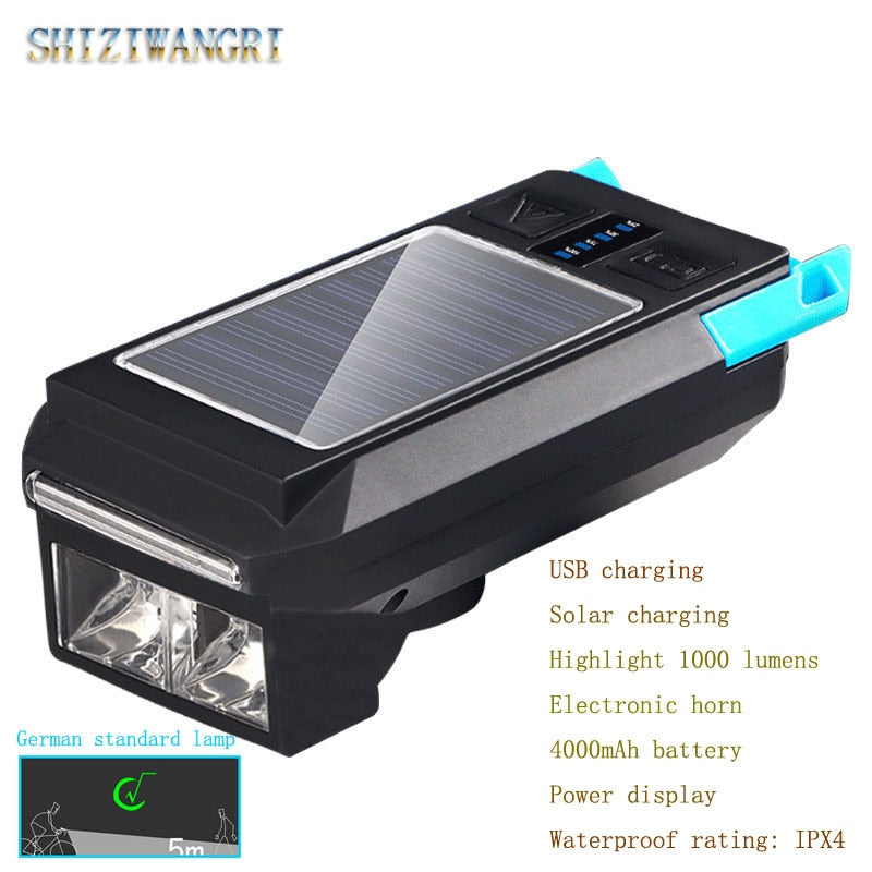 3 IN 1 LED Bike Light Front - USB Rechargeable Solar Horn Phone Holder Cycling Lamp Flashlight For Bicycle Light Lantern