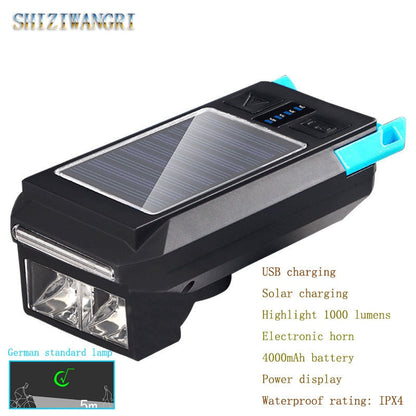 3 IN 1 LED Bike Light Front - USB Rechargeable Solar Horn Phone Holder Cycling Lamp Flashlight For Bicycle Light Lantern