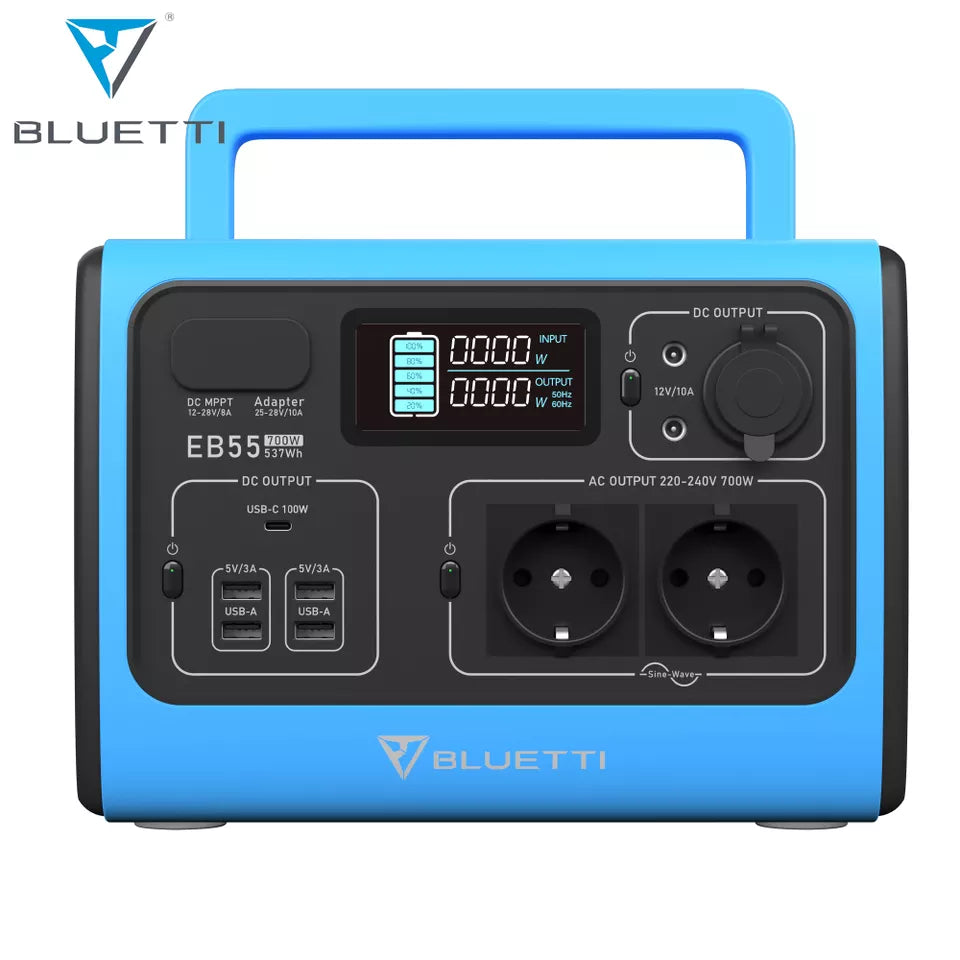 BLUETTI EB55 Portable Power Station - 537Wh LiFePO4 Battery Backup w/ 4 700W AC Outlets (1400W Peak). 100W Type-C. Solar Generator for Outdoor Camping. Off-grid. Blackout | Best Solar
