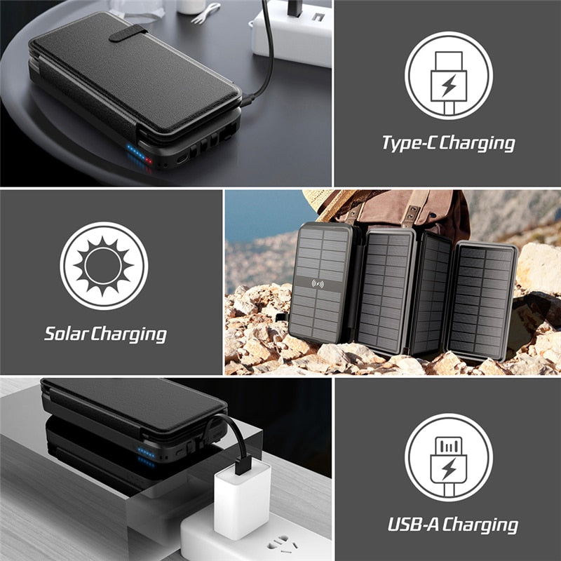 43800mAh Solar Power Bank Fast Qi Wireless Charger for iPhone 12 Samsung Huawei Xiaomi Poverbank PD 20W Fast Charging Powerbank