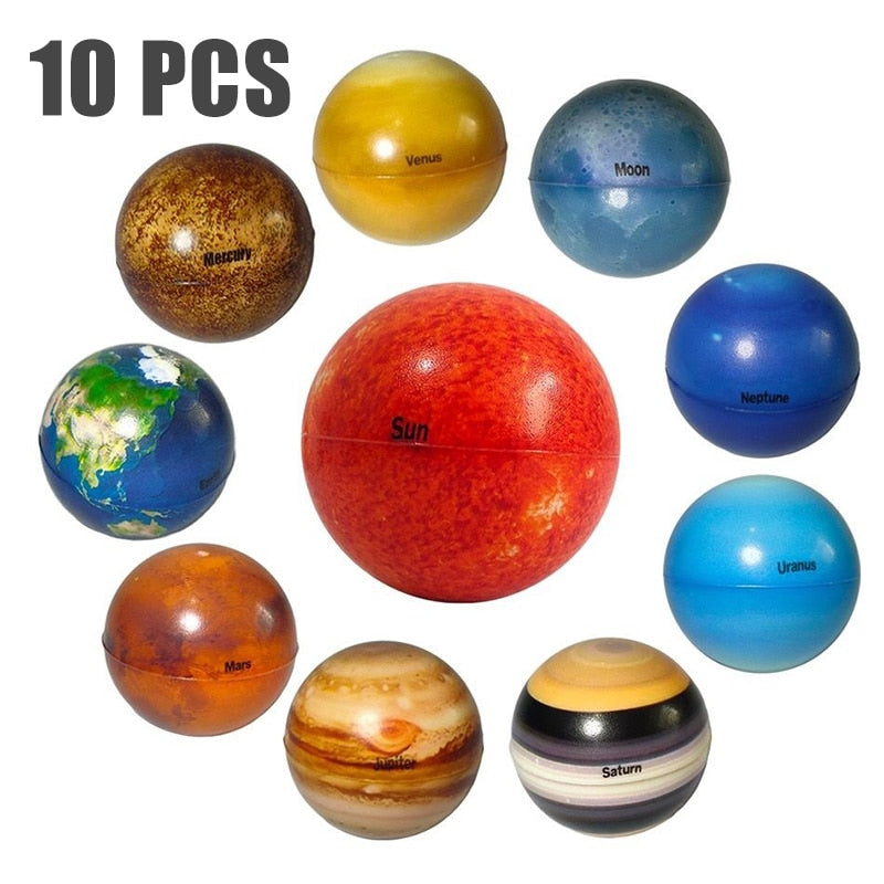 Children Eight Planets Bouncy Ball Stress Relief Toys Moon Solar System Education Science Decompression Squeeze Toy Teaching Aid