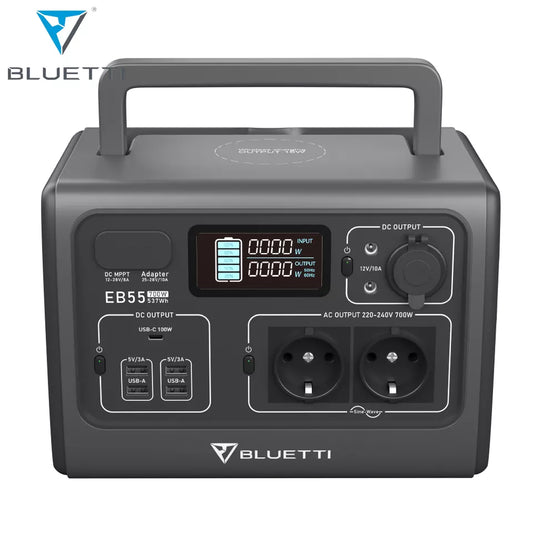 BLUETTI EB55 Portable Power Station - 537Wh LiFePO4 Battery Backup w/ 4 700W AC Outlets (1400W Peak). 100W Type-C. Solar Generator for Outdoor Camping. Off-grid. Blackout | Best Solar
