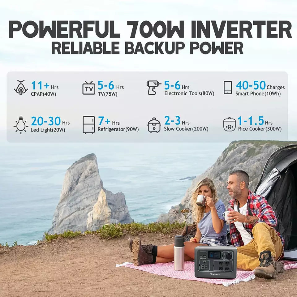 BLUETTI EB55 Portable Power Station - 537Wh LiFePO4 Battery Backup w/ 4 700W AC Outlets (1400W Peak). 100W Type-C. Solar Generator for Outdoor Camping. Off-grid. Blackout | Best Solar