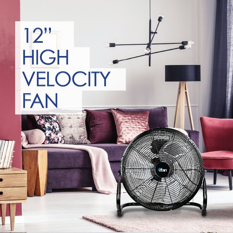 iFan 12 High Velocity Fan – Metal Blades. Vortex Air Flow. Adjustable Tilt. Durable. Overheat Protection. 3-Speed. black. IF1812