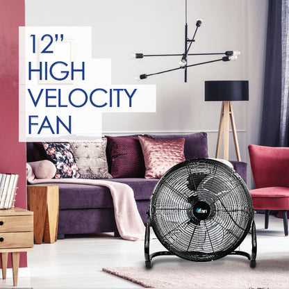 iFan 12 High Velocity Fan – Metal Blades. Vortex Air Flow. Adjustable Tilt. Durable. Overheat Protection. 3-Speed. black. IF1812