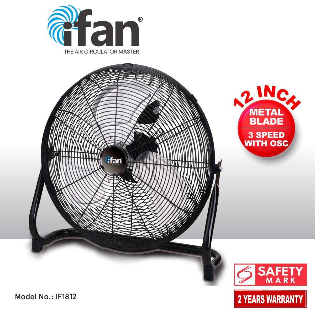 iFan 12 High Velocity Fan – Metal Blades. Vortex Air Flow. Adjustable Tilt. Durable. Overheat Protection. 3-Speed. black. IF1812