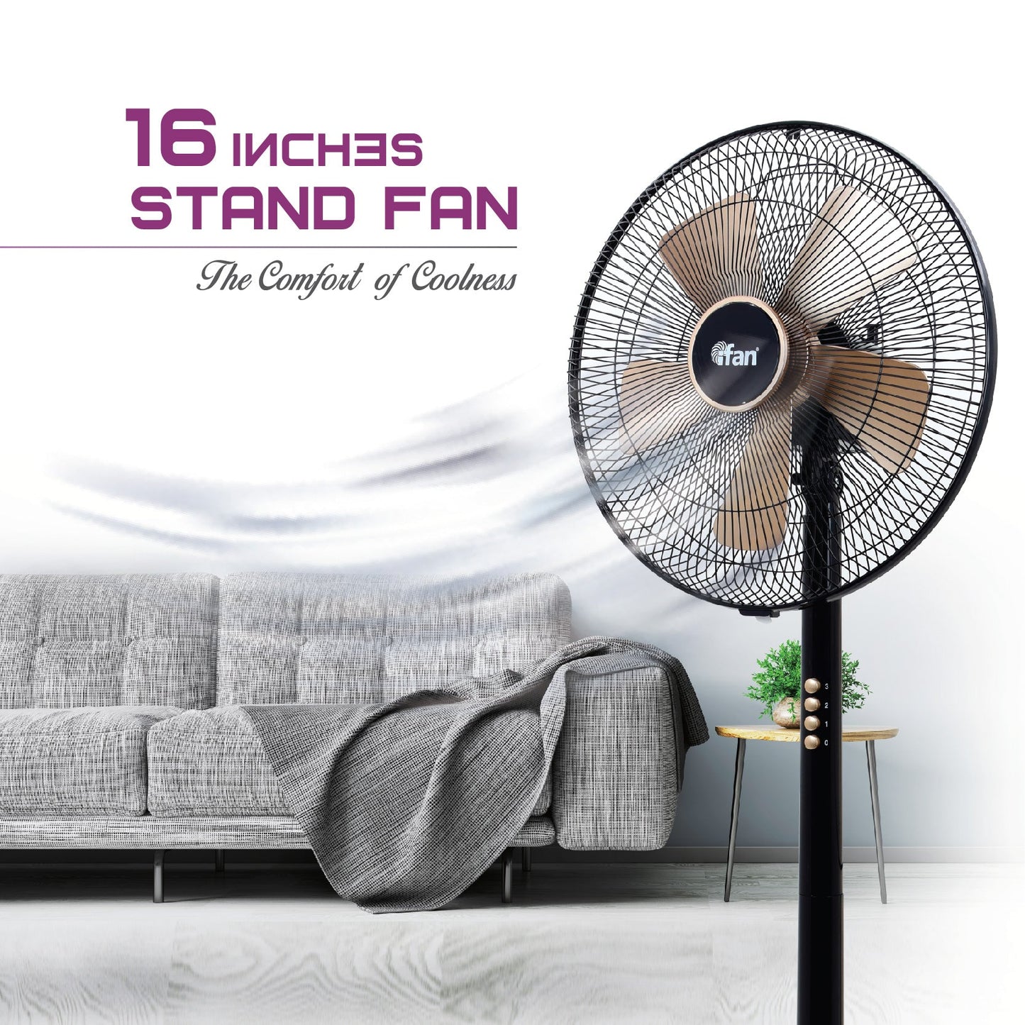 iFan 16 Stand Fan – 5 Blades. Turbo Fan. Vortex Airflow. Adjustable Tilt. Oscillation. Energy-saving. 3-Speed. black. IF401