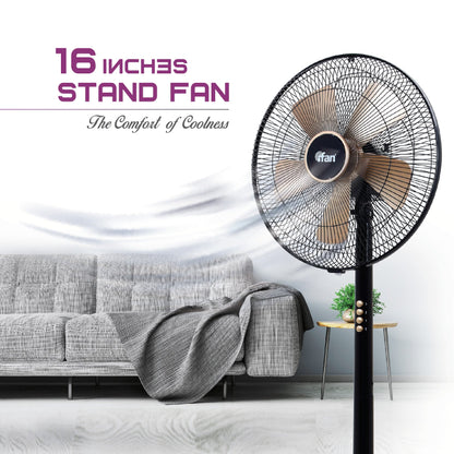 iFan 16 Stand Fan – 5 Blades. Turbo Fan. Vortex Airflow. Adjustable Tilt. Oscillation. Energy-saving. 3-Speed. black. IF401