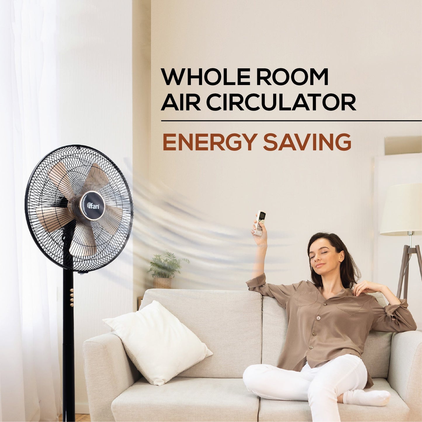 iFan 16 Stand Fan – 5 Blades. Turbo Fan. Vortex Airflow. Adjustable Tilt. Oscillation. Energy-saving. 3-Speed. black. IF401