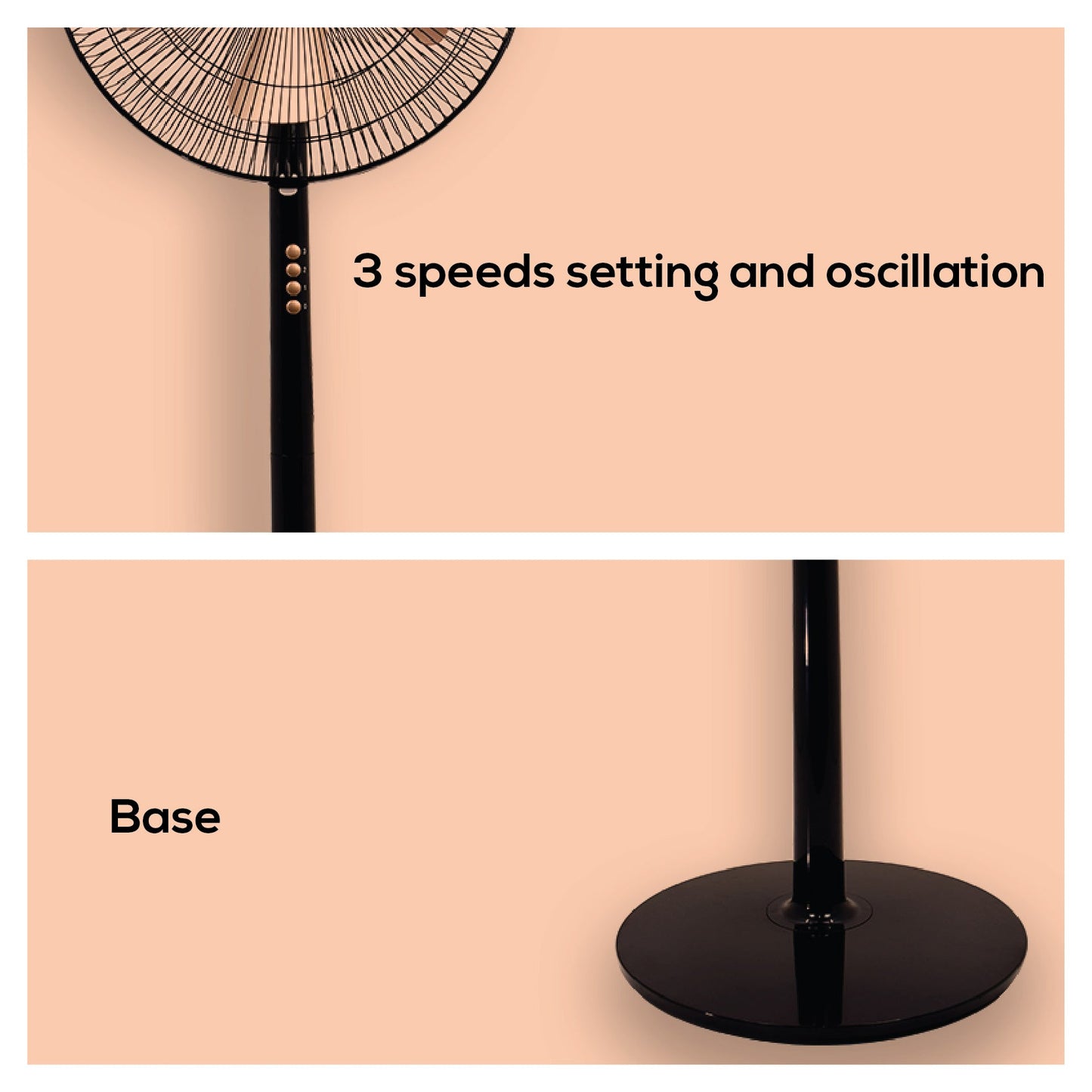 iFan 16 Stand Fan – 5 Blades. Turbo Fan. Vortex Airflow. Adjustable Tilt. Oscillation. Energy-saving. 3-Speed. black. IF401