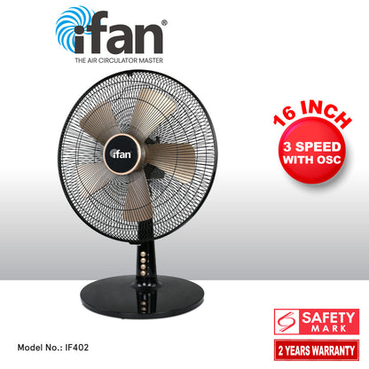 iFan 16 Desk Fan – 5 Blades. Turbo Fan. Vortex Airflow. Adjustable Tilt. Oscillation. Energy-saving. 3-Speed. black. IF402