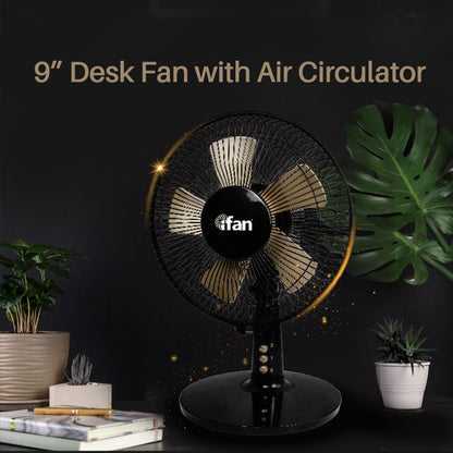 iFan 9 Desk Fan – 5 Blades. Turbo Fan. Vortex Airflow. Adjustable Tilt. Oscillation. Energy-saving. 2-Speed. black. IF404