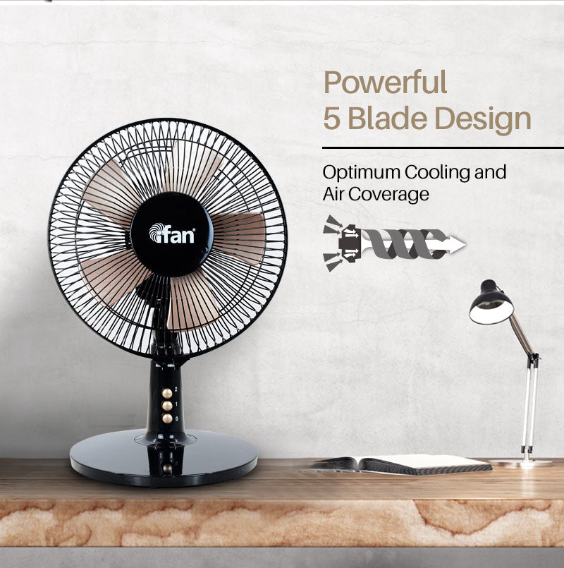 iFan 9 Desk Fan – 5 Blades. Turbo Fan. Vortex Airflow. Adjustable Tilt. Oscillation. Energy-saving. 2-Speed. black. IF404