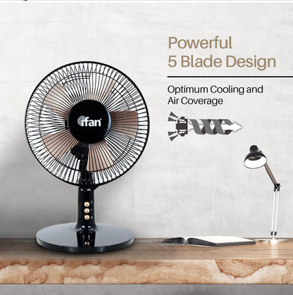 iFan 9 Desk Fan – 5 Blades. Turbo Fan. Vortex Airflow. Adjustable Tilt. Oscillation. Energy-saving. 2-Speed. black. IF404