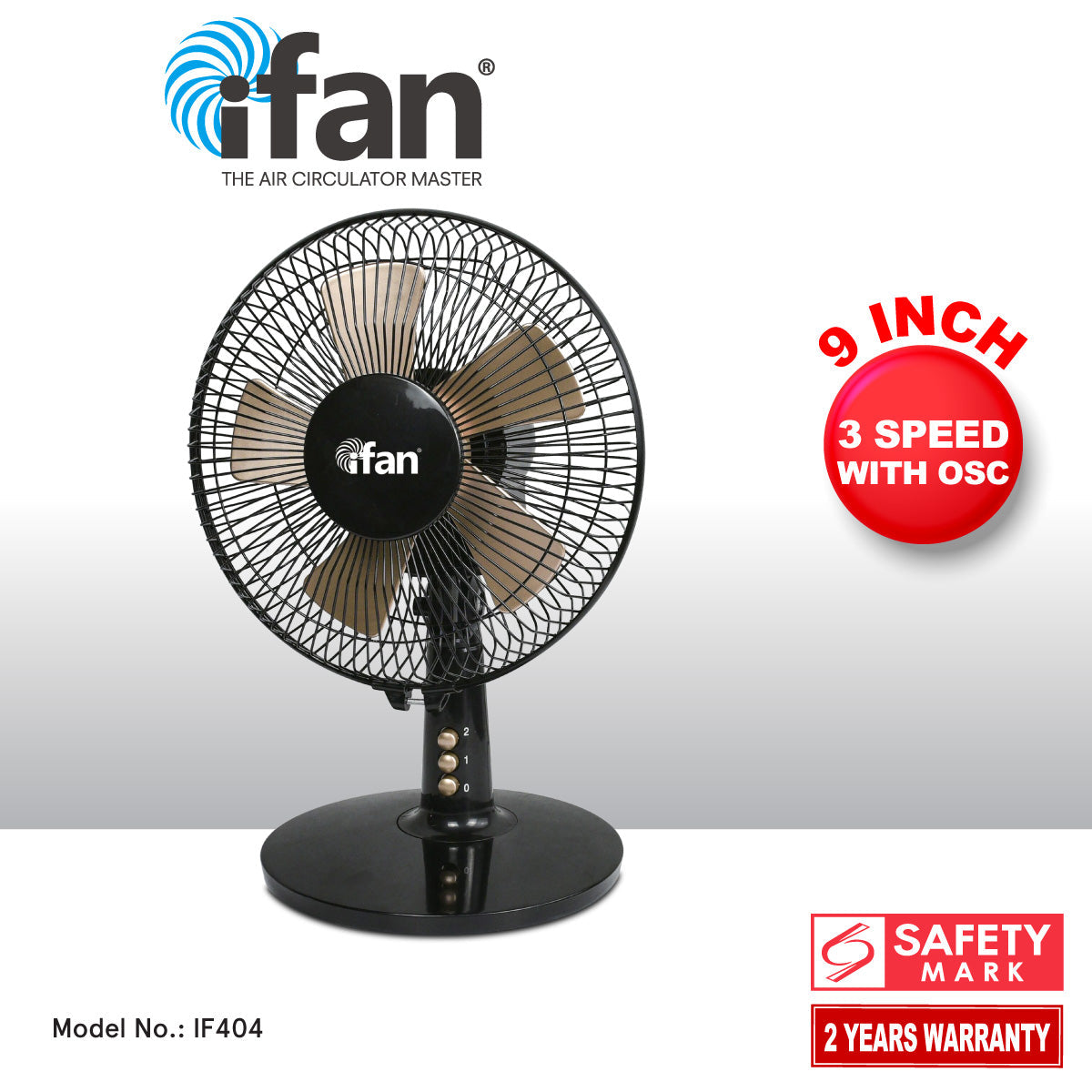 iFan 9 Desk Fan – 5 Blades. Turbo Fan. Vortex Airflow. Adjustable Tilt. Oscillation. Energy-saving. 2-Speed. black. IF404